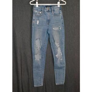 Aeropostale High Rise Curvy Jegging Women's 2 Distressed Ripped Denim Jeans Blue